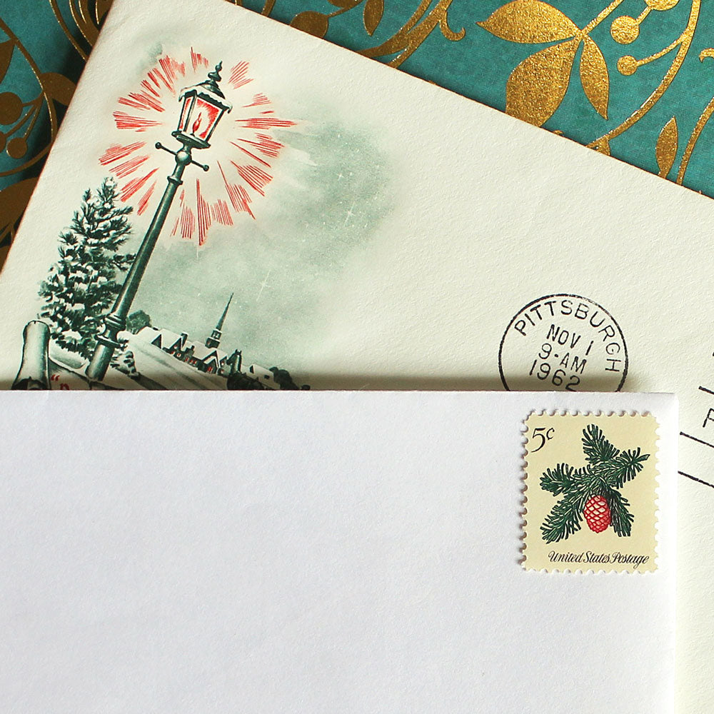 Christmas Vintage Postcard with Postage Stamps - for design