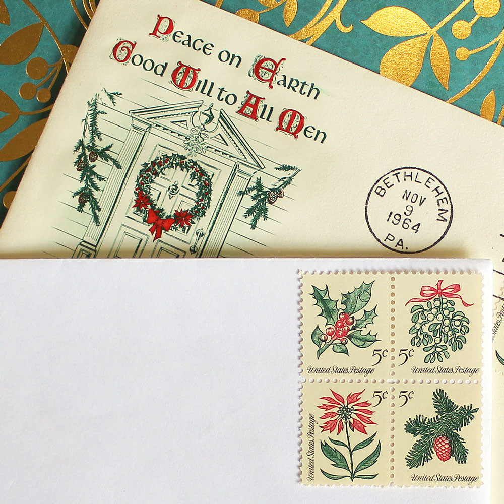 5c Christmas Botanicals Stamps .. Vintage Unused US Postage Stamps