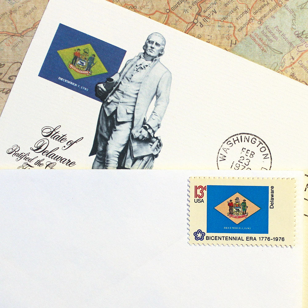 TEN 13c Delaware State Flag stamp | Vintage Unused US Postage Stamps |  Northeastern Wedding | 1st State | Wilmington | Stamps for mailing