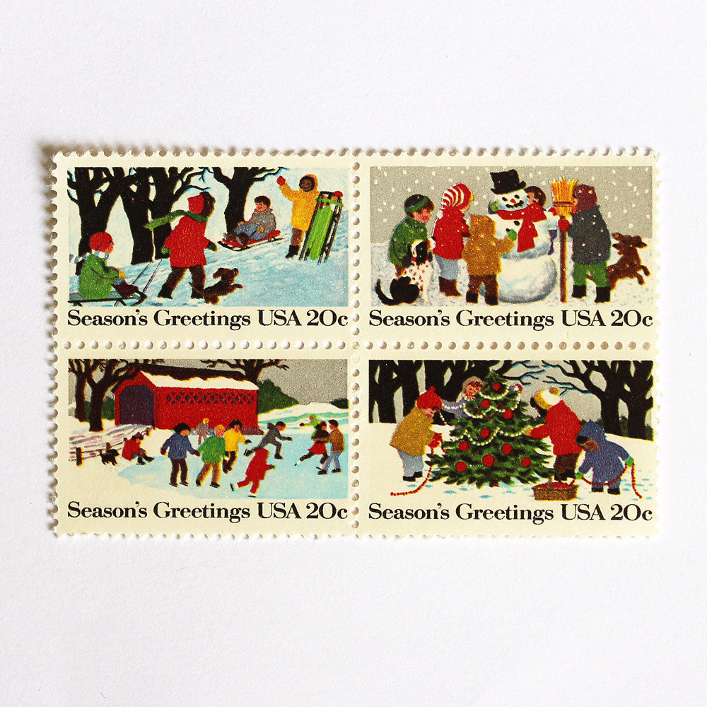 20c Children Playing in Snow Stamps - Pack of 20