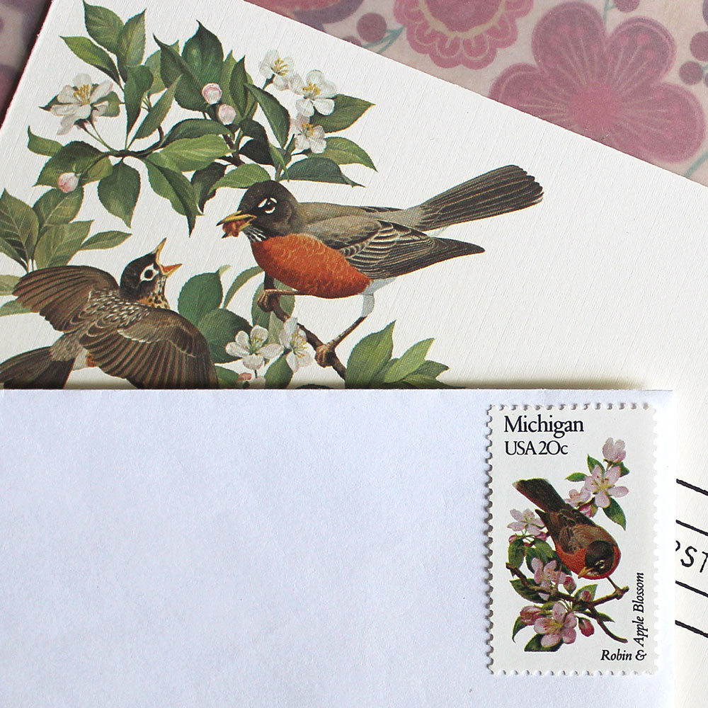 20c Michigan State Bird and Flower Stamps - Pack of 5