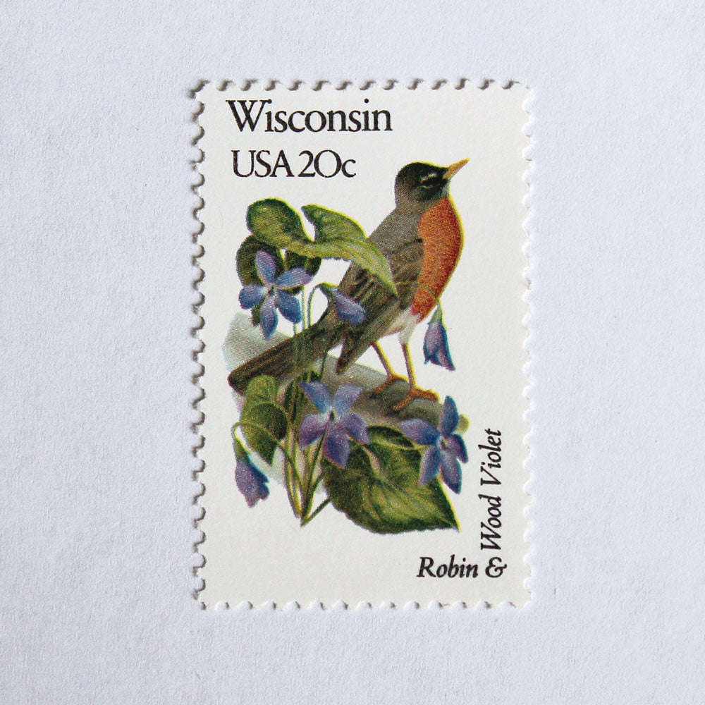 20c Wisconsin State Bird and Flower Stamps - Pack of 5
