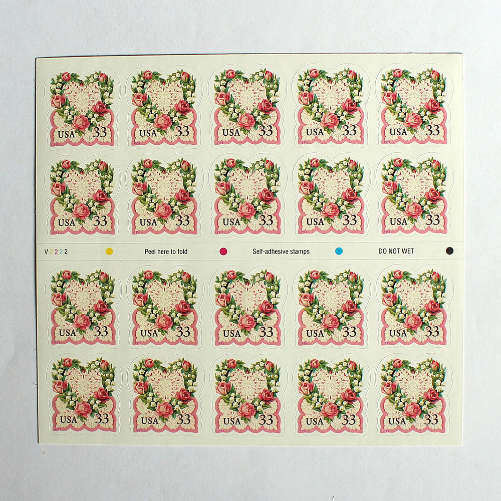 33c Flower Heart & Lace Love Stamps - Pack of 10