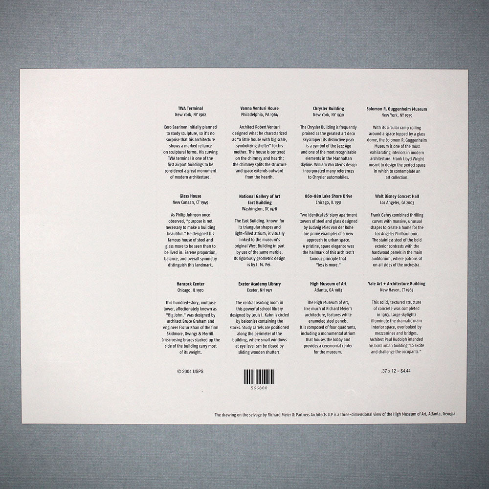 37c Modern American Architecture Stamps - Sheet of 12