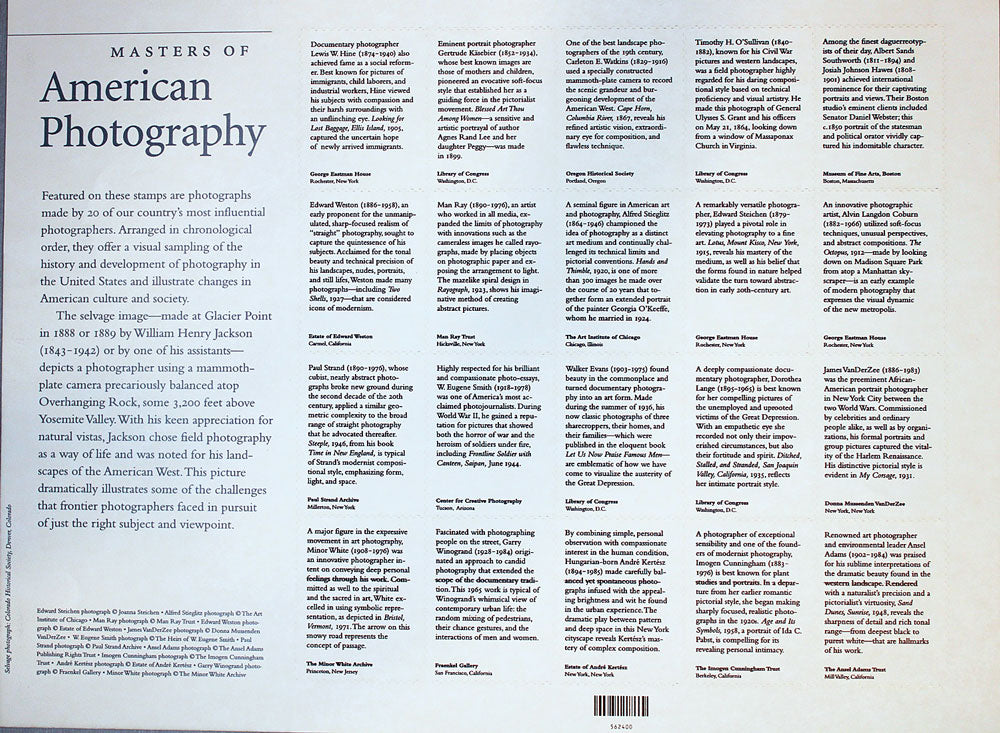 37c American Photography Stamps - Sheet of 20