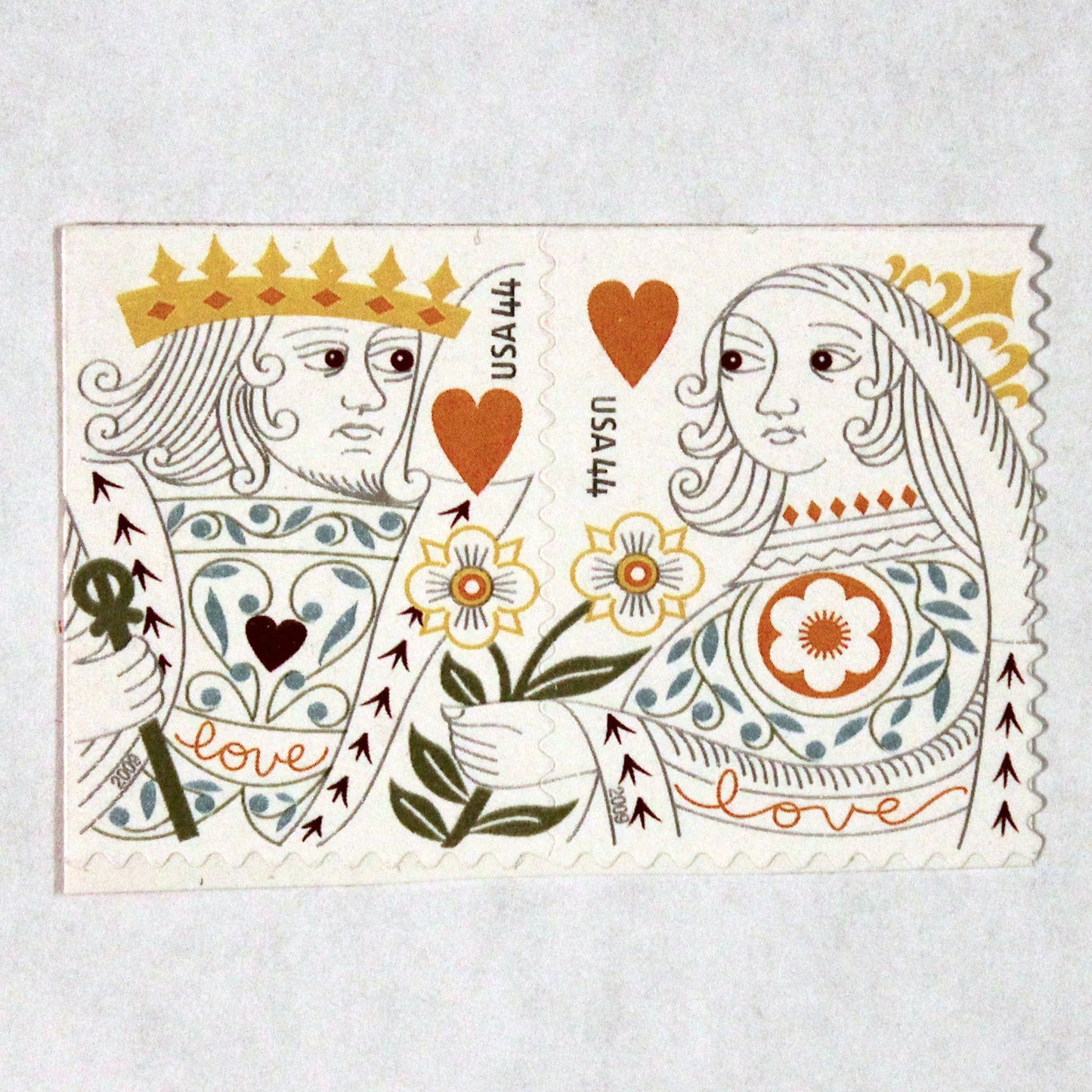 44c King and Queen of Hearts Stamps .. Unused US Postage Stamps .. Pack of 10