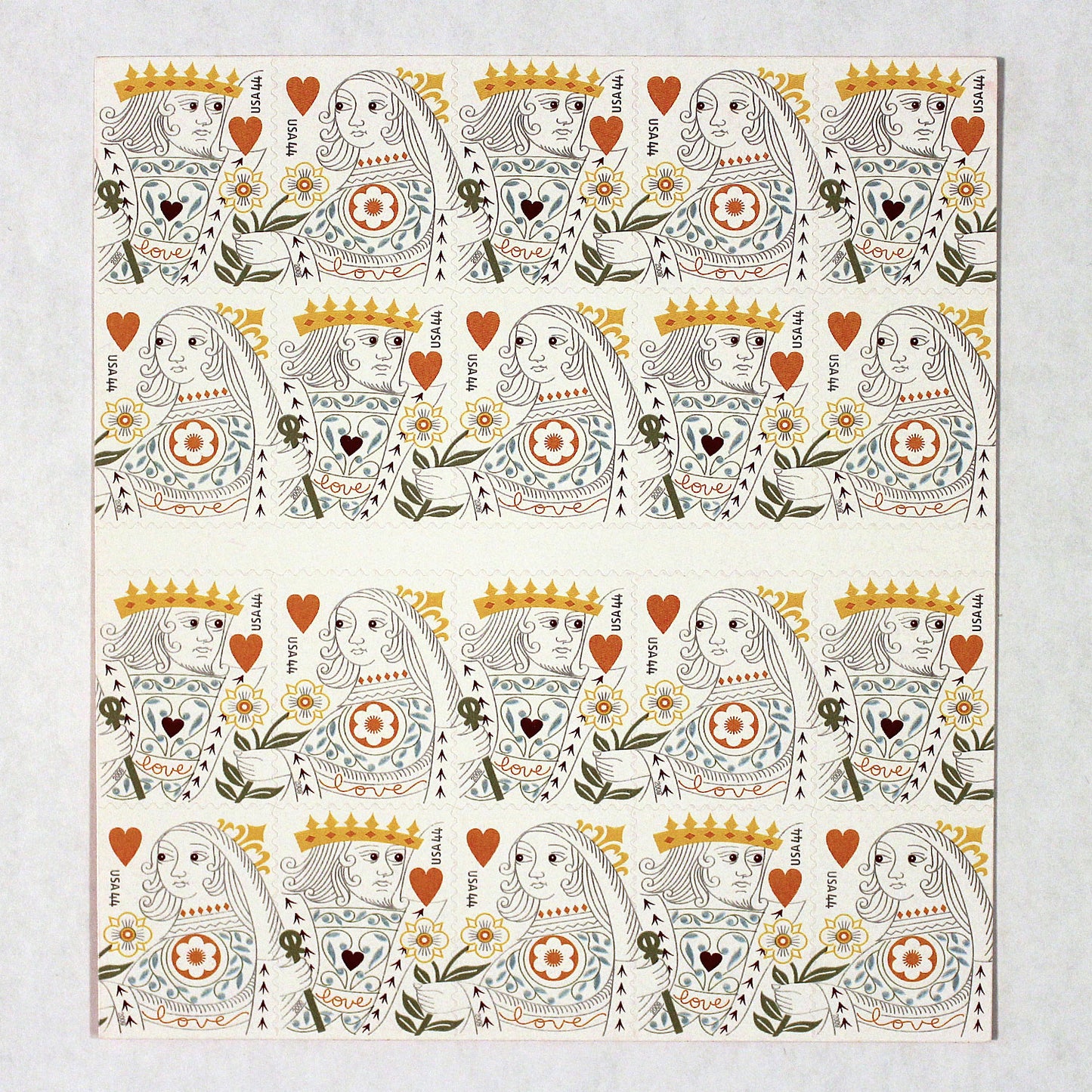 44c King and Queen of Hearts Stamps .. Unused US Postage Stamps .. Pack of 10
