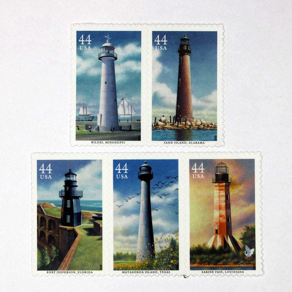 44c Gulf Coast Lighthouses Stamps - Pack of 5