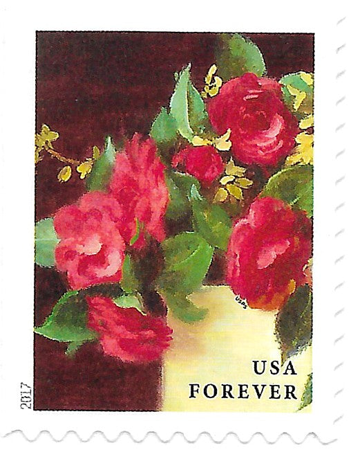 TEN Unused Red Camellias in Yellow Vase (55c) Forever stamp / Mail Wedding Invitations | Save the Dates | Bridal Shower | Garden Flowers