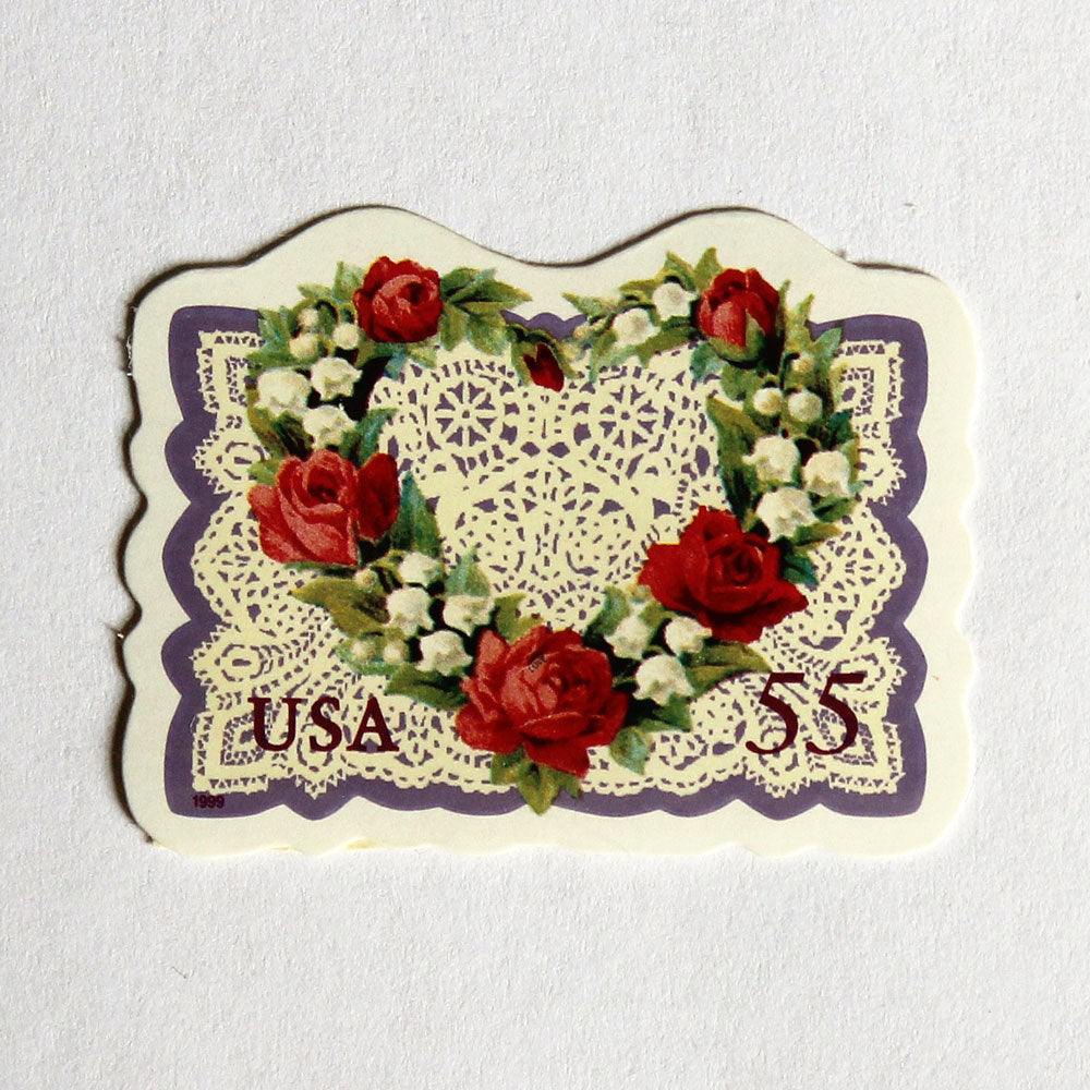 55c Flower Heart & Lace Love Stamps - Pack of 10
