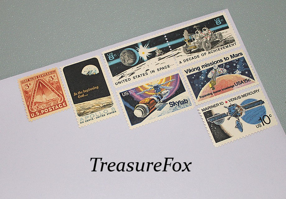 SPACE Travel .. Unused Vintage Postage Stamps .. Enough to mail 5 letters | 60c rate | Moon landing | Solar System stamps | Astronauts