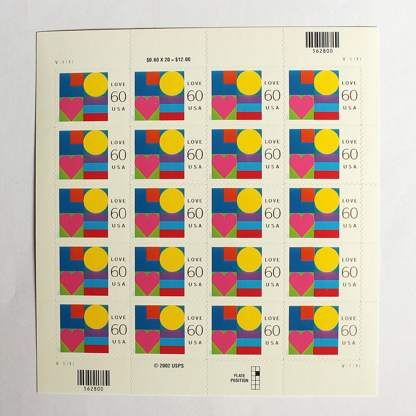 60c Abstract Love Stamps .. Vintage Unused US Postage Stamps .. Pack of 10