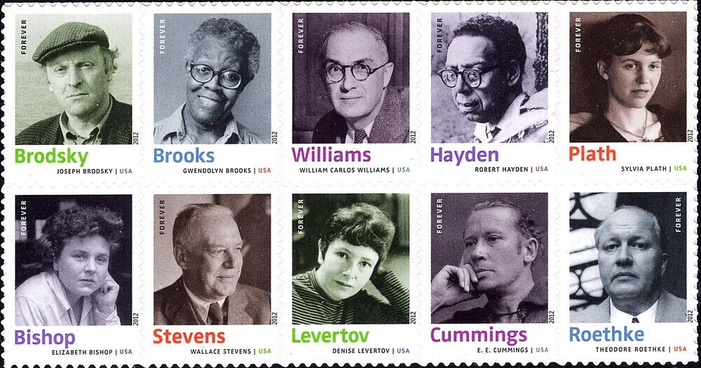 Scott #4654-63 Block of 10 Twentieth Century Poets Forever (60c) Stamps XF MNH