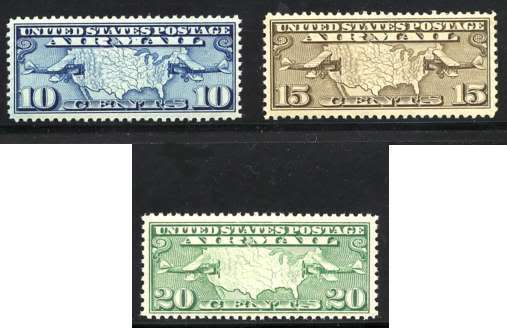 Scott #C7-C9 Map and Mail Planes Airmail Set-VF MNH OG
