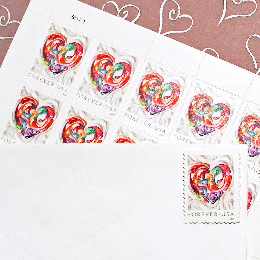 22c Stencil Heart Love Stamps - Pack of 10