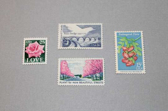 LOVE Pink and Blue .. Vintage Unused US Postage Stamps .. Mail 5 Letters