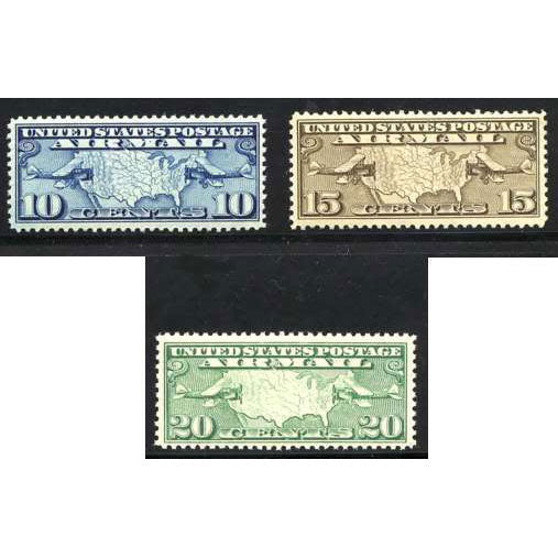 Scott #C7-C9 Map and Mail Planes Airmail Set-VF MNH OG