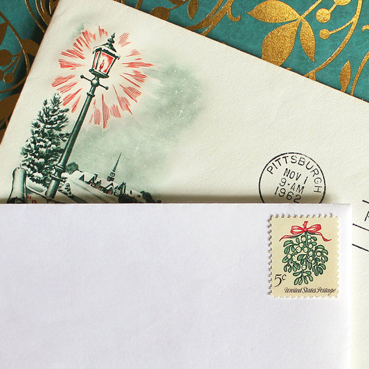 5c Mistletoe Stamps .. Vintage Unused US Postage Stamps .. Pack of 10