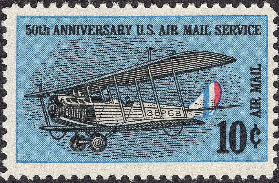 TEN 10c 50th Anniversary of Airmail Stamp .. Vintage Unused postage stamps. | Jenny Airplane | Upside down Airplane Stamp | Air Snail Mail