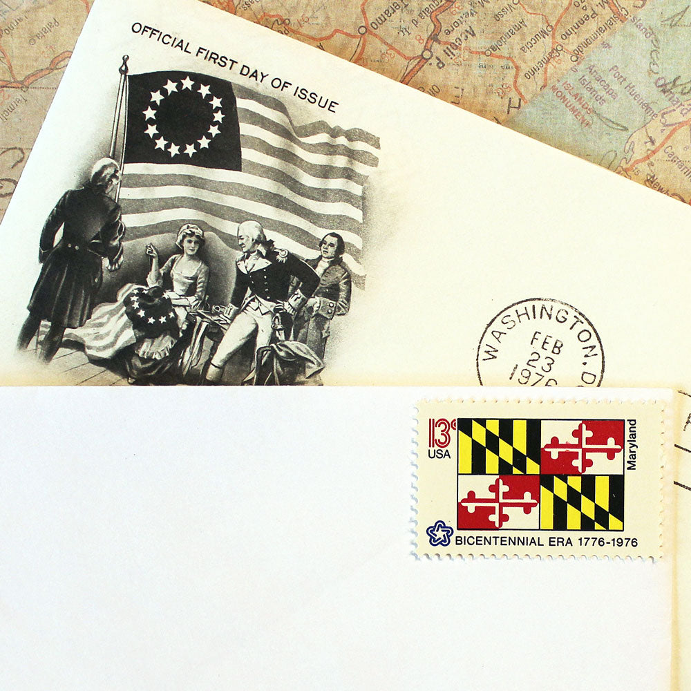 13c Maryland State Flag Stamps .. Vintage Unused US Postage Stamps
