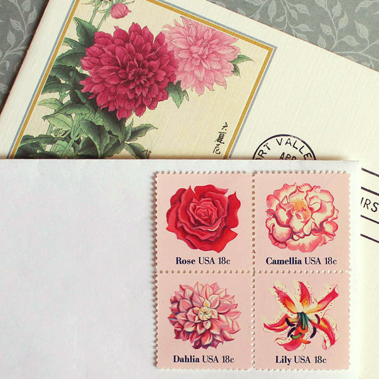12 Tropical Flower Postage Stamps // UNUSED // Orange // Green // Paradise  Flower // Royal Poinciana // Chinese Hibiscus // Gloriosa Lily