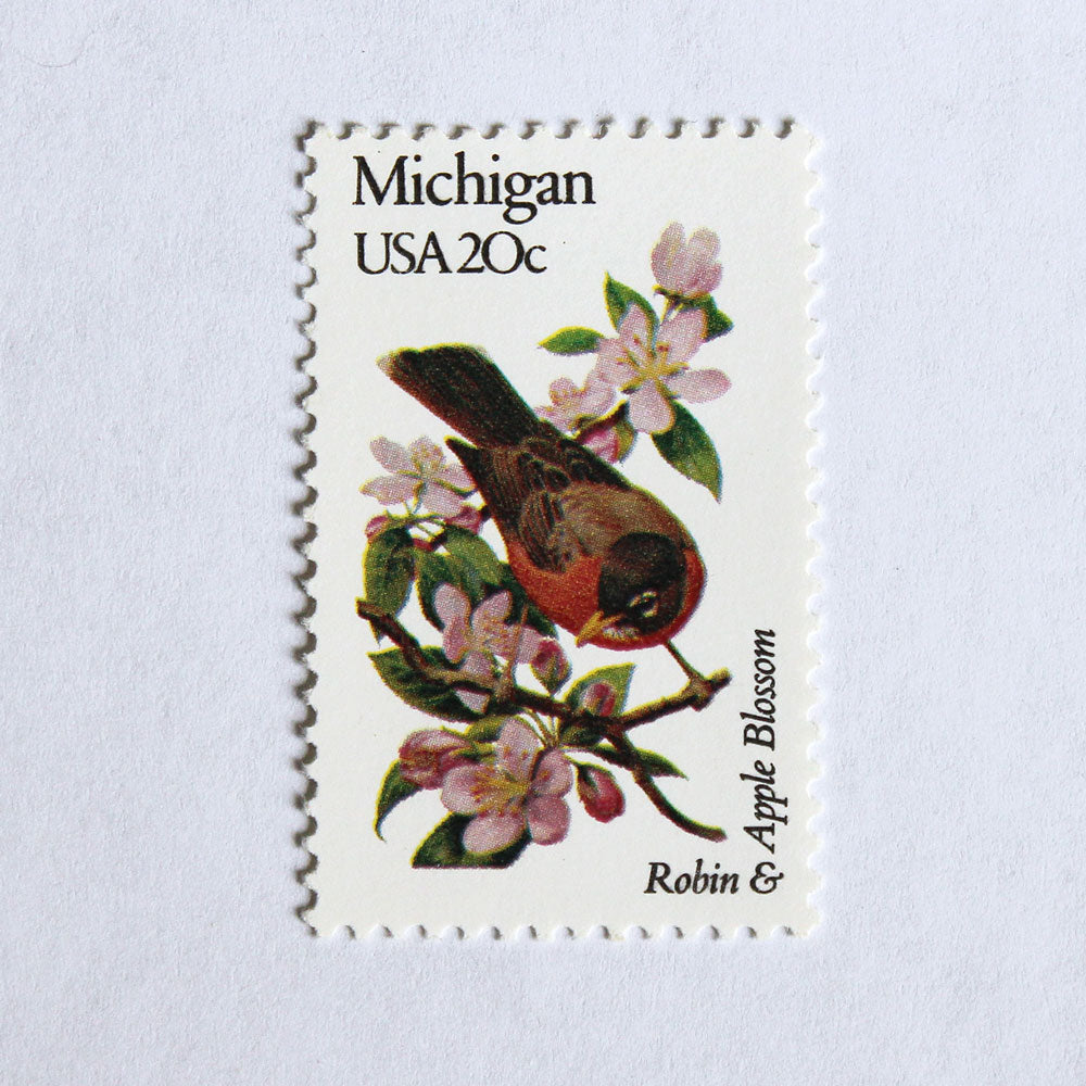 20c Michigan State Bird and Flower Stamps - Pack of 5