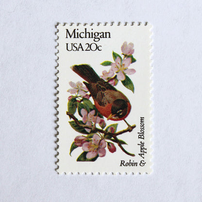 20c Michigan State Bird and Flower Stamps - Pack of 5