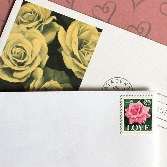 25c Pink Rose Love Stamps - Pack of 10