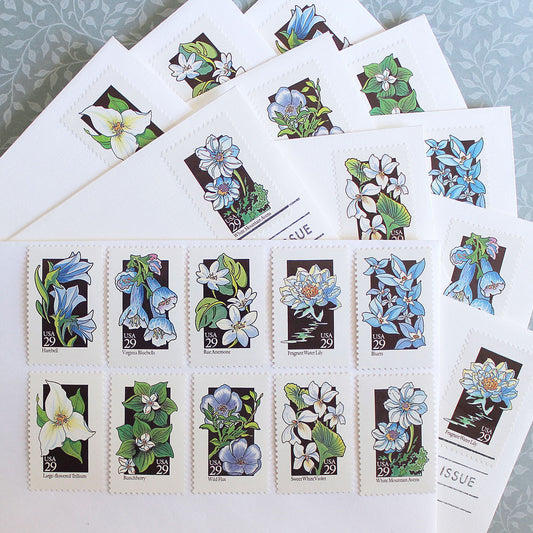 29c Blue & White Wildflowers Stamps - Pack of 10
