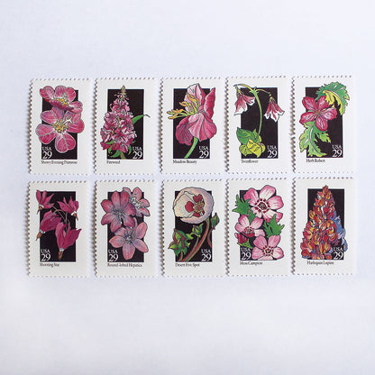10 Pink Botanical Forever Stamps Unused Postage Vintage Burgundy
