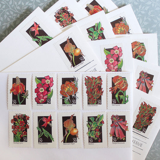 29c Red & Orange Wildflowers Stamps - Pack of 10