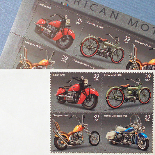 39c American Motorcycle Stamps .. Unused US Postage Stamps .. Block of 4