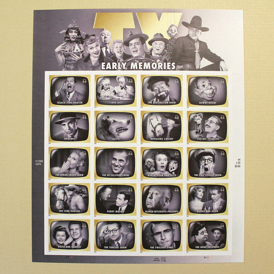 44c Early TV Shows Sheet .. Unused US Postage Stamps .. Sheet of 20