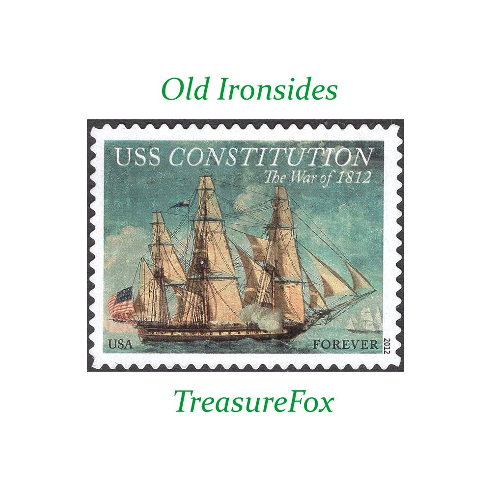 Five Unused USS Constitution Forever (55c) stamp / Tall Sailing Ships | Old Ironsides | War of 1812 | US Navy ship | Boston Harbor | Gunship