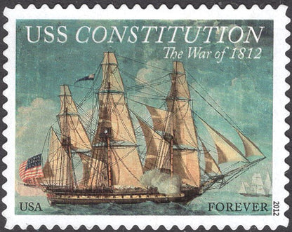 Five Unused USS Constitution Forever (55c) stamp / Tall Sailing Ships | Old Ironsides | War of 1812 | US Navy ship | Boston Harbor | Gunship