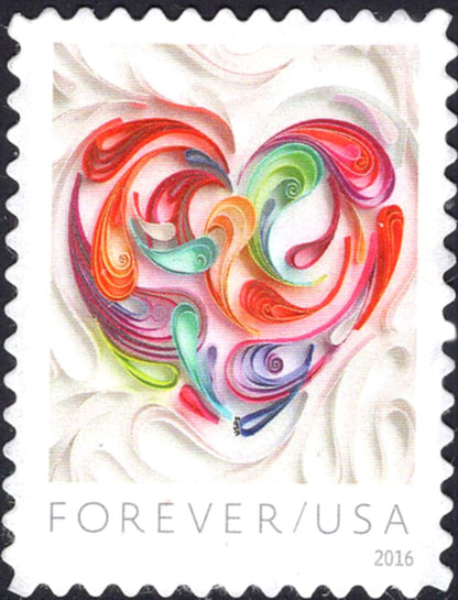 Quilled Paper Heart Forever Stamps ..  Unused US Postage Stamps .. Pack of 5
