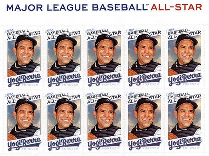 Pack of 10 Yogi Berra Forever Stamp | Baseball All Star | Yankees | World Series | Sports Legends | New York | Hall of Fame Catcher | Mets