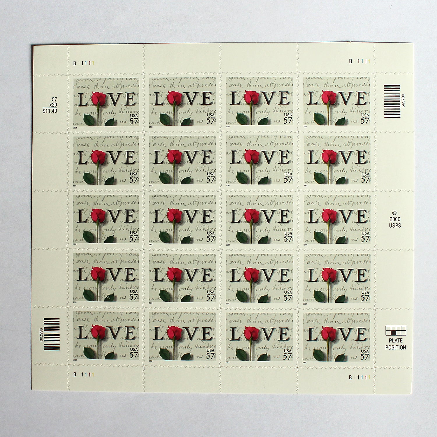 57c Love Letter Stamps Vintage Unused US Postage Stamps Pack