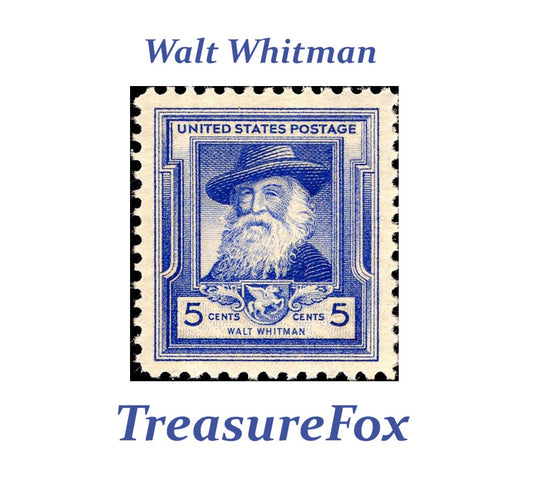 Pack of 10 stamps .. 5c Walt Whitman .. Vintage Unused US Postage Stamps | American Poet | Leaves of Grass | Literature | Song of Myself