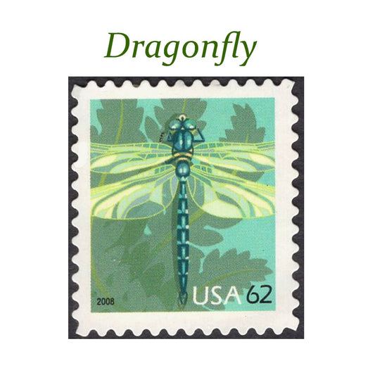FIVE 62c Dragonfly stamps | Teal Green/Blue Vintage Unused US Postage Stamp | Mail Wedding Invitations | Art Deco | Tiffany | Art Nouveau