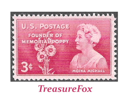 Pack of 20 .. 3c Moina Michael Memorial Poppy .. 20 Vintage UNused US Postage Stamps | Memorial Day | Veterans Day | VFW | Pow-MIA | Patriot