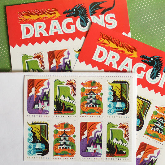 Dragons Forever Stamps .. Unused US Postage Stamps .. Pack of 8