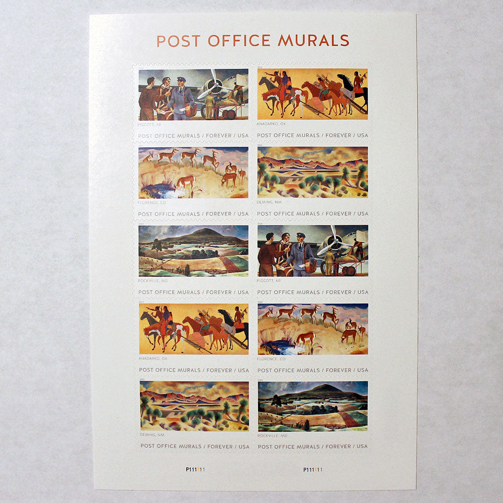 Post Office Murals Forever Stamps .. Unused US Postage Stamps .. Sheet of 10 Stamps